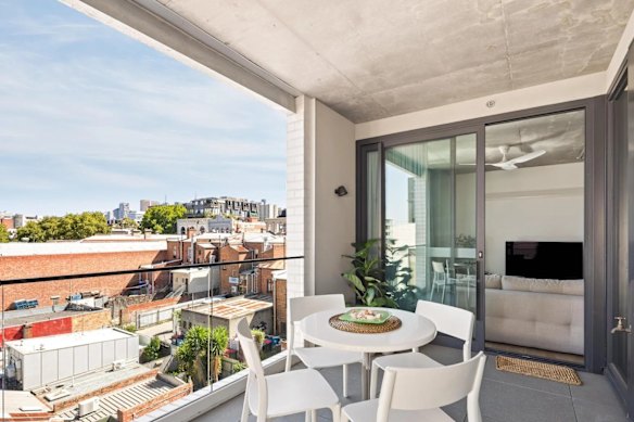 The balcony in the apartment at 29 Bedford Street, Collingwood, offered views across to the south-east.