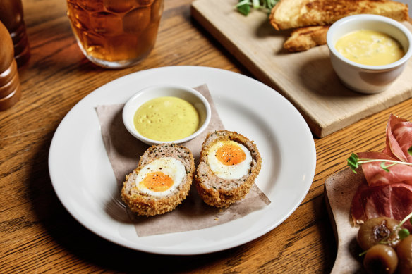 Scotch egg with mustard mayo.