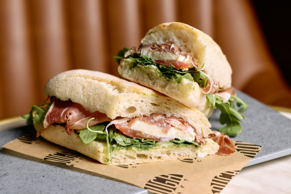 Doughcraft’s Adele panini (prosciutto, pesto, mozzarella, tomato, rocket).