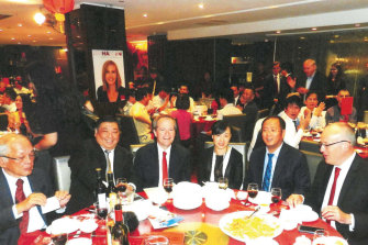 Labor's 2015 fundraising dinner at The Eight restaurant in Chinatown. Pictured are Ernest Wong, second from left; Bill Shorten, third from left; Huang Xiangmo, second from right; and Luke Foley, far right. 