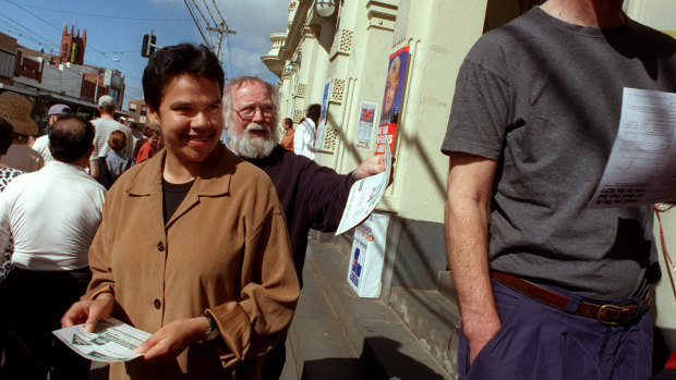 Charmaine Clarke on the campaign trail in Northcote in 1998 when she was the Greens' lead candidate for the Senate.