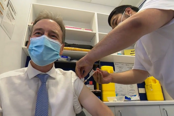 Federal Health Minister Greg Hunt received his COVID-19 booster shot on Sunday.