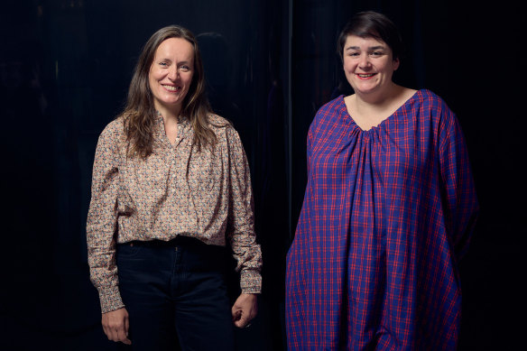 Monica Bello, left, and Tilly Boleyn inside the Science Gallery’s Dark Matters exhibition.