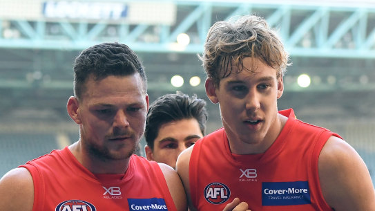 Steven May (left) and Tom Lynch will soon  match up agaist each other. 