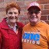 One Nation leader Pauline Hanson stood by Allan Beale, pictured here with him at the North Albury pre-polling centre