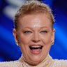 Sarah Snook accepts the award for best performance by an actress in a leading role in a play for The Picture of Dorian Gray on Sunday in New York.
