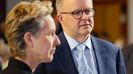 ACTU secretary Sally McManus and Prime Minister Anthony Albanese at the jobs summit in September.