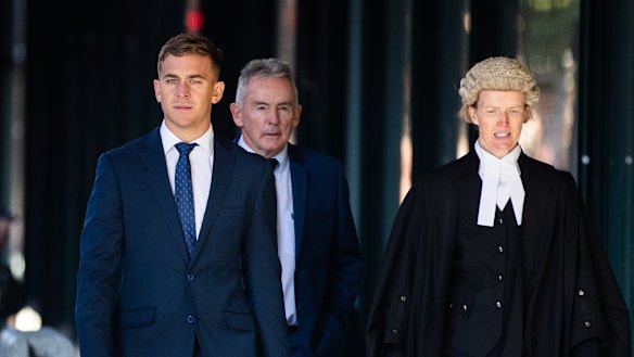 Callan Sinclair (left) arrives at court on Friday.