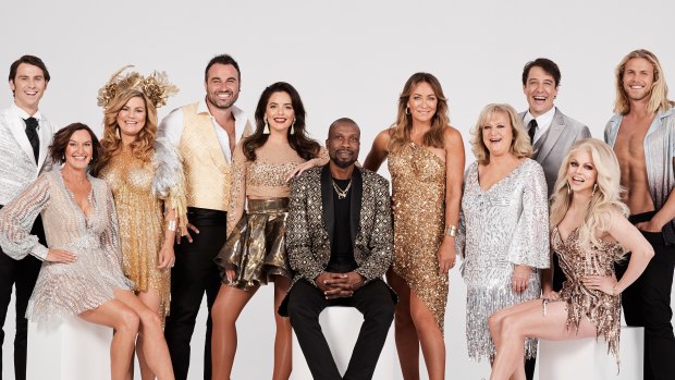 Constance Hall, third from the left, with the 2019 cast of Dancing With the Stars.