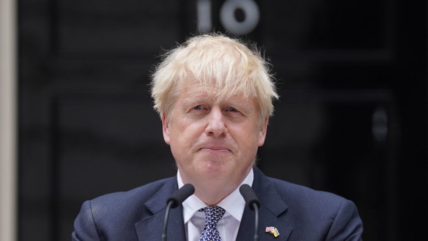 Boris Johnson announces his resignation as prime minister outside Number 10.