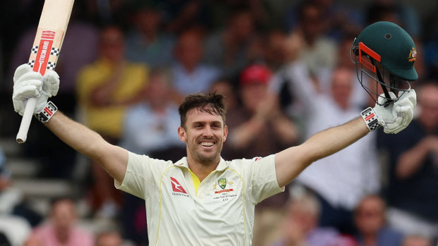 Mitch Marsh after scoring his century in the third Test. 