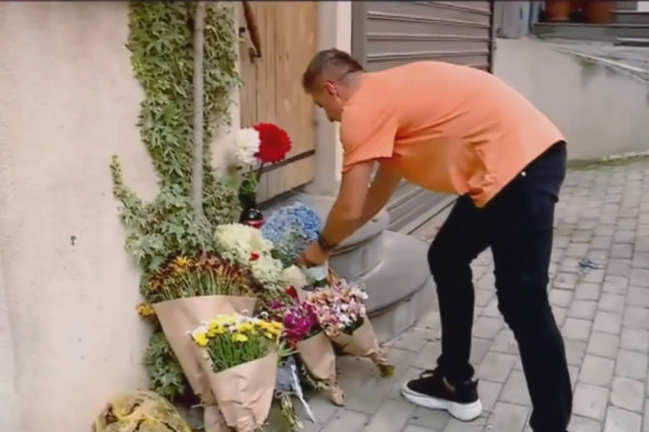 Mourners have left flowers at Ms Edwards’ apartment in Tbilisi. 