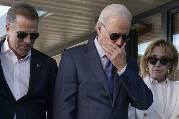 Hunter Biden with his father and Joe Biden’s sister, Valerie Biden Owens, at a plaque dedicated to the president’s late son Beau Biden, in Ireland in April.