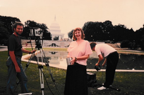 Lights, camera ... Trish Barraclough on location.