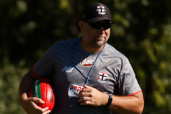 Brendan Lade enjoyed working in construction but is back coaching at St Kilda and loving it.