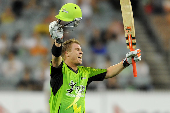 David Warner in action for Thunder in the Big Bash in 2011.