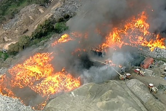 Huge stockpiles of rubbish went up in flames at the SKM recycling plant in Coolaroo in July 2017.