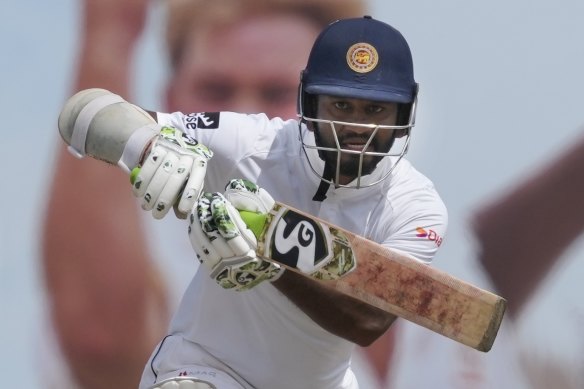 Sri Lanka’s Dimuth Karunaratne plays a shot. He was one of the international players in town for the match.