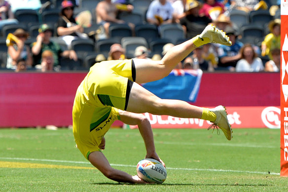 Acrobatics from Lachie Miller against Japan on Saturday.