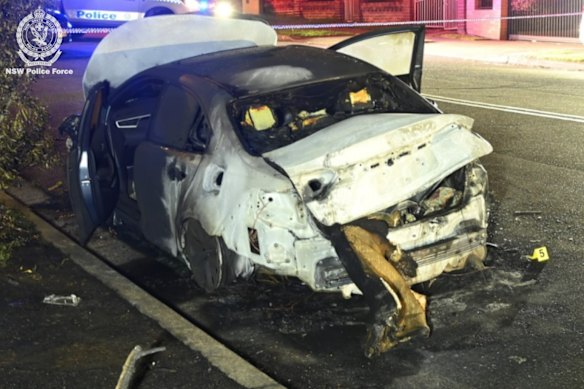 The burnt-out Corolla has been forensically linked to Chris Baghsarian.