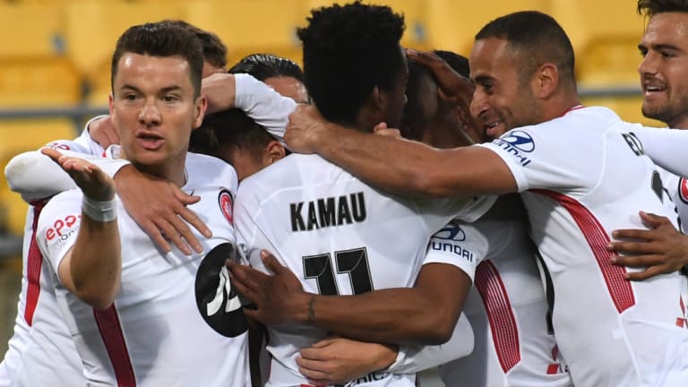 Sealed with a kiss: Alexander Baumjohann blows a kiss to Phoenix fans after scoring at Westpac Stadium.