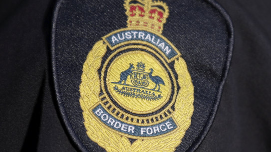 Generic photo of Australian Border Force (ABF) logo seen during a press conference in Canberra.