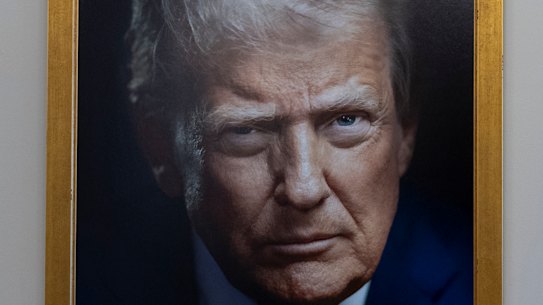 The new official portrait of Donald Trump that hangs in a building within the White House compound.