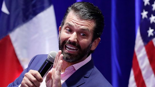 Donald Trump Jr speaks to supporters of his father, President Donald Trump.