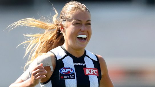 Sarah Rowe is enjoying life with Collingwood’s AFLW team.