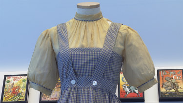 A blue and white checked gingham dress, worn by Judy Garland in the “Wizard of Oz,” 