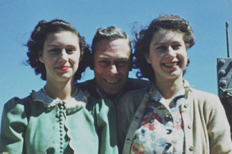 Princess Margaret and Princess Elizabeth with their father King George VI onboard HMS Vanguard in 1947, in footage from the new documentary.