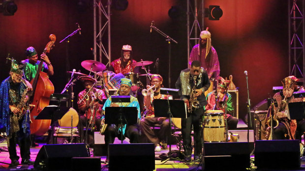 Colourful sounds: Marshall Allen, far left, with the Arkestra.
