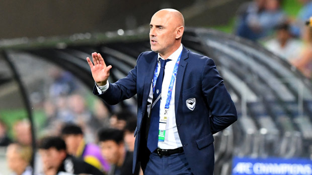 Coach Kevin Muscat during the first leg of Melbourne Victory's AFC tie against Ulsan Hyundai FC.