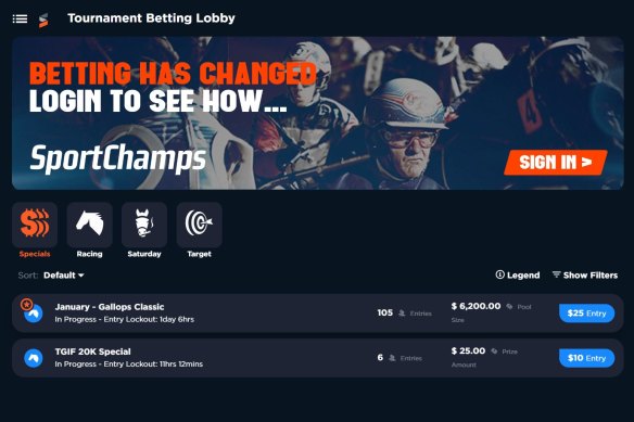 A screenshot of the SportChamps betting page.
