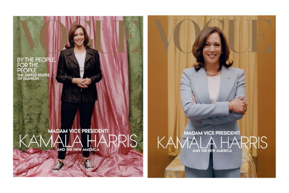 US Vogue was criticised for the dressed-down cover shot (at left), rather than the more styled one (right) which accentuates power.