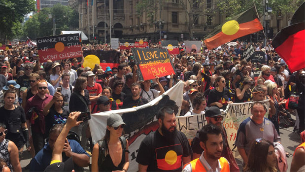 Protesters making their way through the CBD.