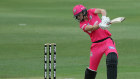 Australia batter Ellyse Perry hits out during the Women’s Big Bash League at North Sydney Oval in 2020.