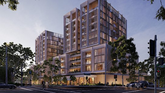 FJC Studio says the proposed complex includes a sandstone base that will reflect the local woodland.