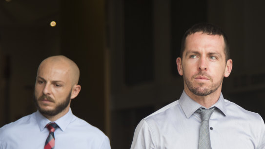 Zachary Rolfe leaves the Supreme Court of the Northern Territory in Darwin after an appearance in 2019.