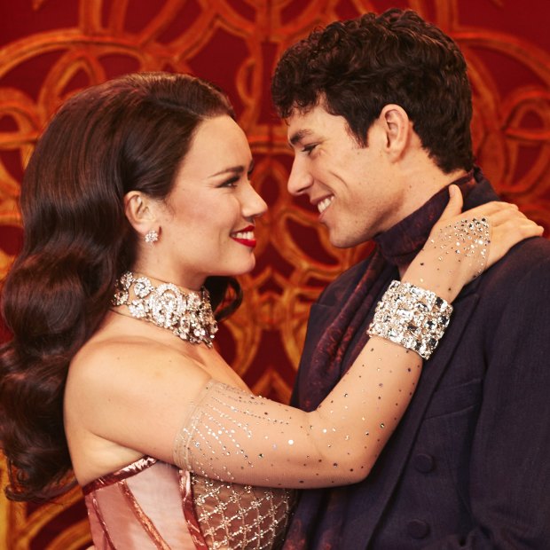 Alinta Chidzey and Des Flanagan play star-crossed lovers Satine and Christian in Moulin Rouge! The Musical!