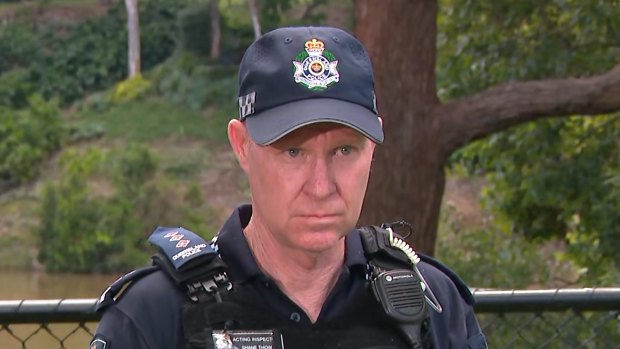 Brisbane Region Duty Officer Inspector Shane Thow speaking at Jindalee boat ramp about the search for a man missing in the Brisbane River on Sunday, 16/03/2025.