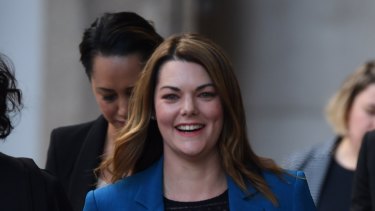 Sarah Hanson-Young outside the Federal Court on Monday.