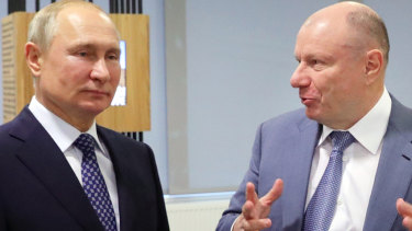 Vladimir Potanin, right, with Vladimir Putin in Sochi in 2019.