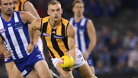 Under the radar: Midfielder James Worpel racked up a personal best disposal tally on Friday night. 