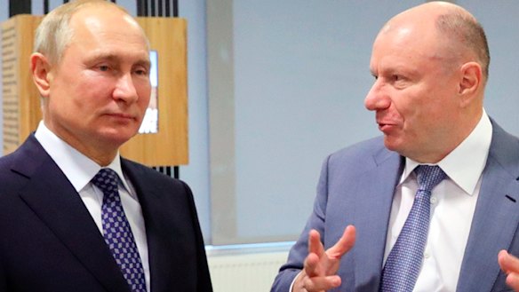 Vladimir Potanin, right, with Vladimir Putin in Sochi in 2019.