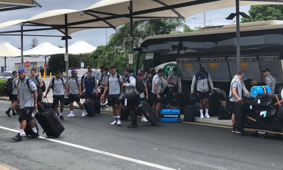 New Zealand Warriors players arrive at Gold Coast Airport as they prepare to fly home.