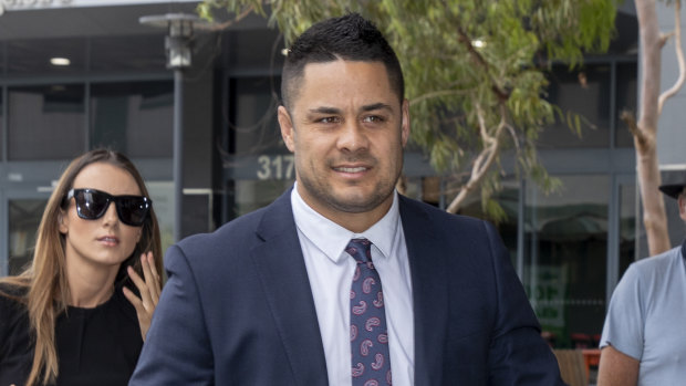 Jarryd Hayne arrives at court on Thursday.