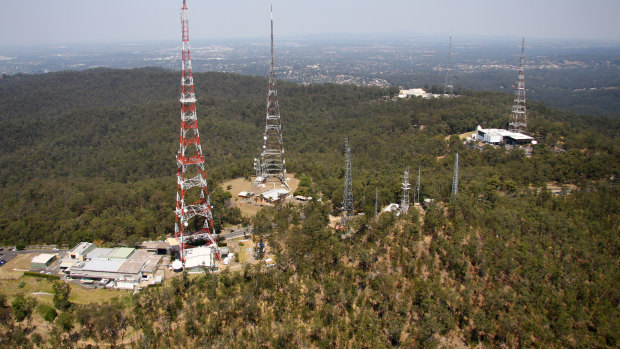 Television transmission towers at Brisbane’s Mt Coot-tha.