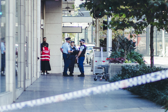 Police at Westfield Bondi Junction on Sunday.