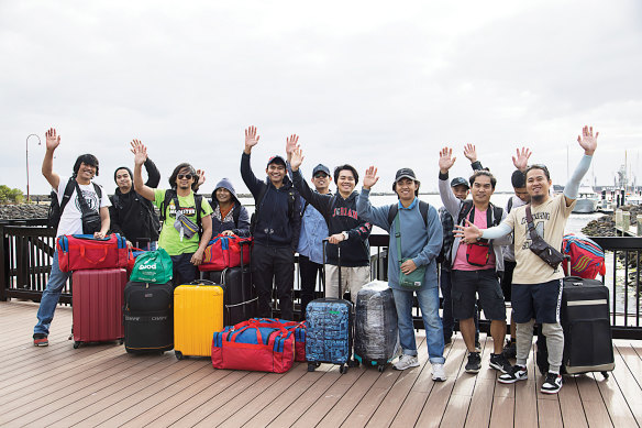 The crew that was allowed to disembark from the Yangtze Fortune in January.